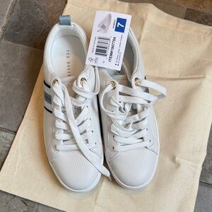 Ted Baker White Leather Low-Top Sneakers with Blue Accent